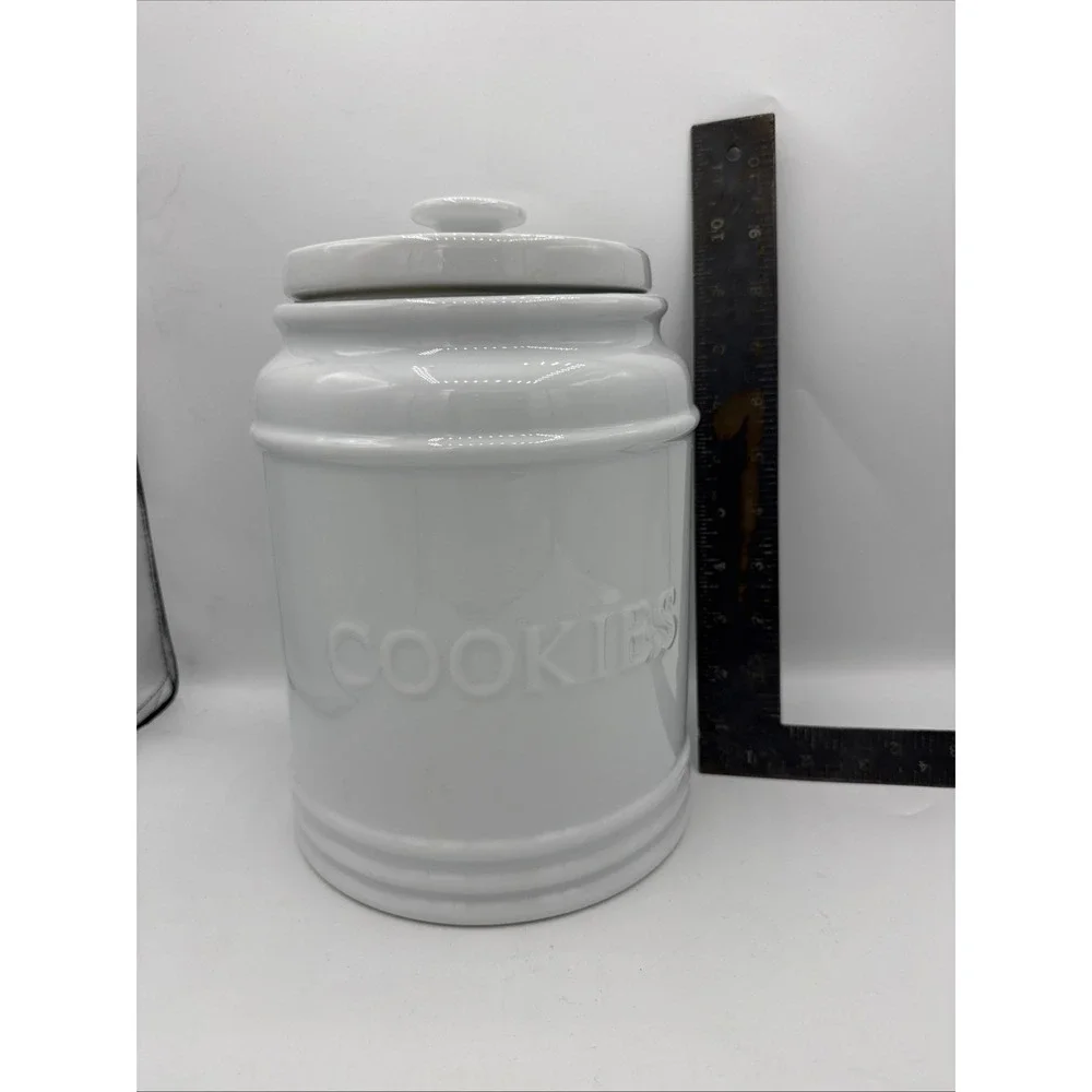 Fitz & Floyd Everyday White Bistro Cookie Canister Large 10